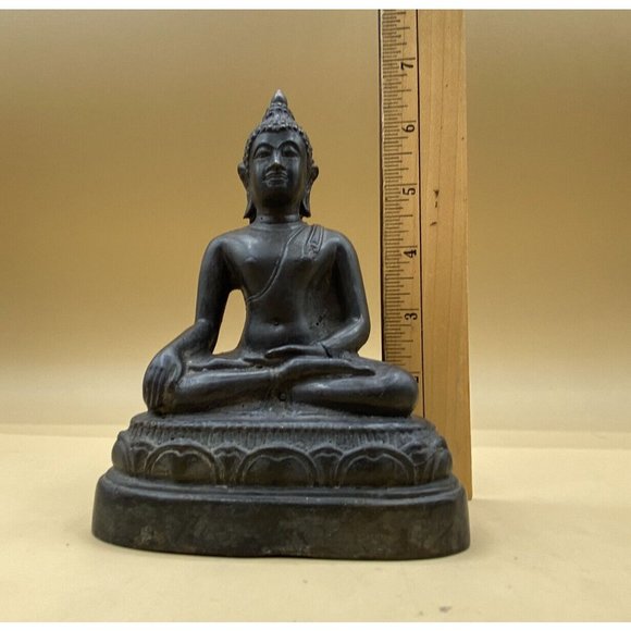 Buddha Bronze Statue Seated Shakyamuni in the Bhumisparsha Touching Earth 6.5” - Picture 10 of 10